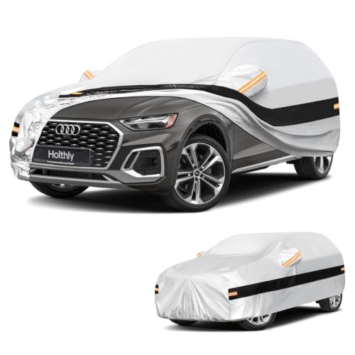 Image of 10 Layers SUV Car Cover Custom Fit for Audi Q5 (2008-2026), Waterproof All Weather for Automobiles, Outdoor Full Cover Sun Dust Rain Protection with Cotton. Silver