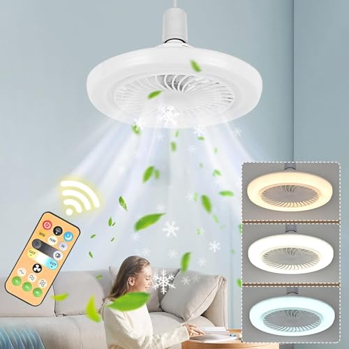 WXPXYBF Ventilador de Techo con luz de 11 Pulgadas con Control Remoto, lámpara de araña LED Regulable de 3 Colores, lámpara de bajo Consumo Ultra silenciosa para Dormitorio y Cocina.
