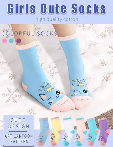 Image of Anlisim Girls Socks Cute Animal Pattern Cartoon Novelty Fashion Soft Cotton Socks 6 Pairs