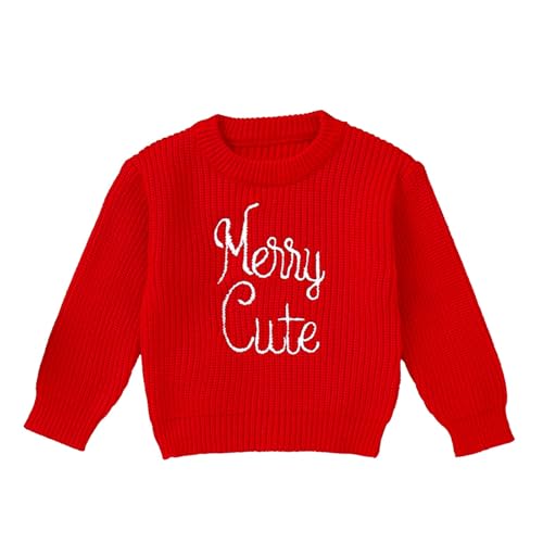 Boys Girls Fall Winter Christmas Sweater Round Neck Long Sleeve Merry Letter Print Knit Pullover Xmas Knitwear