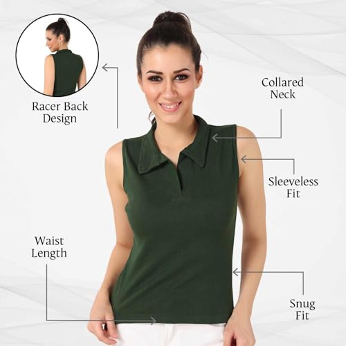 Image of TRASA Women's Sleeveless Rib Knitted Cotton Racer Back Tank Tops Collared Neck Crop Tank Tops - Available Sizes -XS, S, M,L,XL,2XL