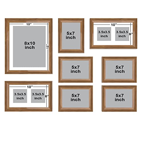 Image of Wooden Wall Collage Photo Frame Set of 8 for Wall Decor, Mixed Size Picture Frames for Family Photos, Gallery Wall Frame Set with Premium Finish for Living Room, Bedroom & Home Decorations (Wood Brown)