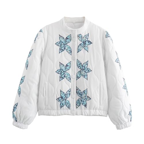 Kelabia Women's Cozy Black Cropped Quilted Puffer Jacket - Y2K Floral Embroidery - Small Size Wonder! - Image 3