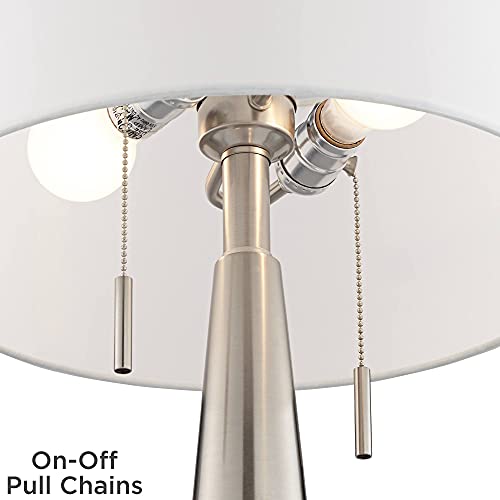 Possini Euro Design Vicki Modern Accent Table Lamps 23" High Set Of 2 With Usb Charging Port Brushed Nickel Red Faux Silk Drum Shade For Living Room Desk Bedroom House Bedside Nightstand Home #TOP1