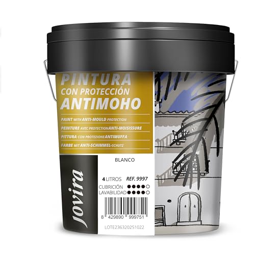 JOVIRA PINTURAS Pintura Antimoho 6 Kilos | Evita el moho, resistente a la aparición de moho en paredes, aspecto mate. (4 Litros, Blanco) A-7