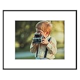 Frametory, Modern metallic picture frame, Aluminum Matte Black Photo Frame with Ivory Color Mat for 11x14 Picture & Real Glass (16x20)