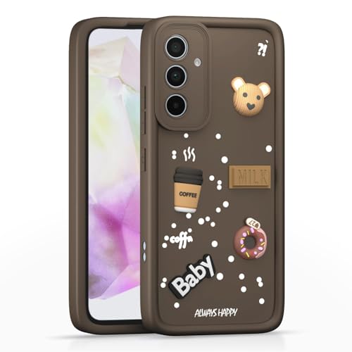 Image of Bintage Cute Fun Ball | Taddy Cartoon 3D Smiley Coffee Cup | Milk Donut | Full Camera Protection Back Cover Compatible for Samsung A35 5G - SM-A356EL - Brown