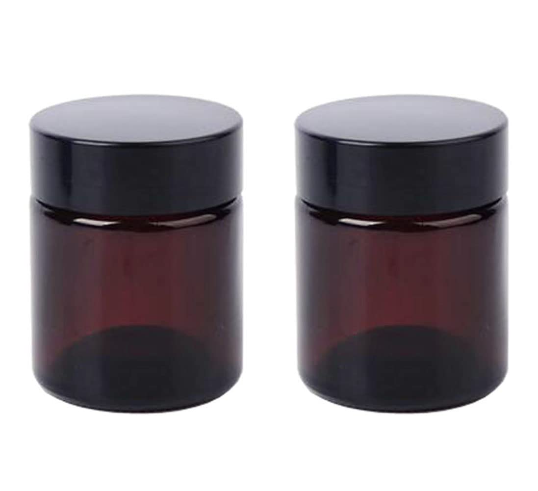 2Pack 100ml /3.3 oz Amber Round Glass Jars Empty Cosmetic Makeup Face Mask Facial Cream Balm Lotion Storage Container Jar with Black Lid and Inner Liner for Beauty Care