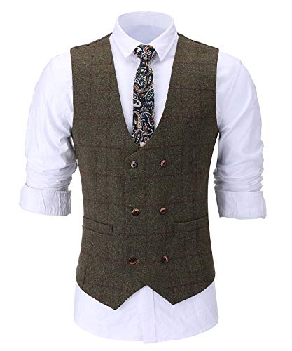Mens Plaid Tweed Wedding Suit Premium Prom Tuxedos 3 Pieces Notch Lapel Tailored Fit Blazer4