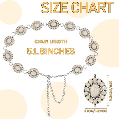 Tarpop Western Metal Concho Belt for Women Turquoise Concho Belts Oval Round Flower Adjustable Chain for Women Dresses Jeans2