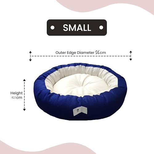 Image of Small Size Dog Bed for Small Size Dogs, Puppies, Kitten and cat Bed Velvet Fabric Dual Color Blue-Cream Anti Skid Bottom Washable Export Quality Pet Bed