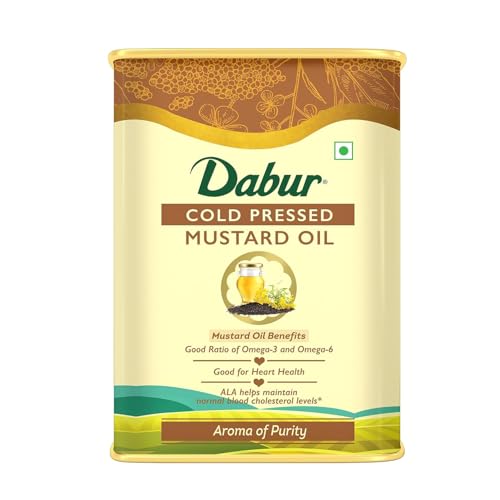DABUR Cold Pressed Mustard Oil, Healthy Cooking Oil with the Goodness of Omega 3 & 6, 1 l