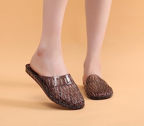 Womens Jelly Shoes, White Jellies Sandals Glitter Clear Flats Slip On Summer Beach Slippers Transparent Closed Toe Soft Slide2