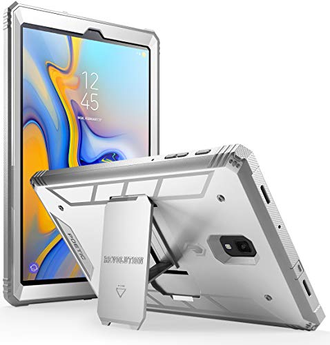 Galaxy Tab A 10.5 Ruggd Case with KickStand, Samsung Model SM-T590/T595/ T597 2018 Released, Built-in-Screen Protector, Revolutions Series, Poetic Full Body Heavy Duty ShockProof Protective Case,White