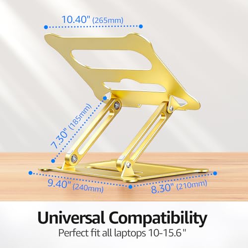 Image of Urmust Laptop Notebook Stand Holder Adjustable Laptop Stand Portable Computer Riser Compatible with MacBook Air Pro HP Dell XPS Lenovo All Laptops 10-15.6 inch(Gold)