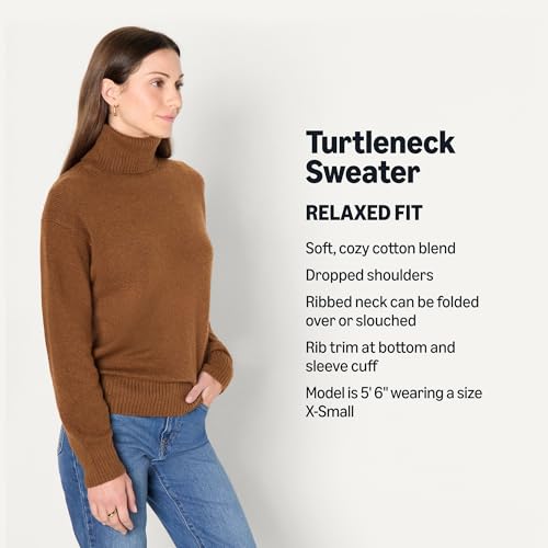 Image of Amazon Essentials Women's Relaxed-Fit Cotton Blend Turtleneck Pullover Sweater with Dropped Shoulders, Rib Trim