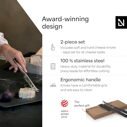 Image of LARS NYSOM Cheese Knife Set Edge 2 pcs. I Cheese Knife Set Made of Stainless Steel I Premium Gift Box I Perfect as Christmas Gift (Carbon Black)