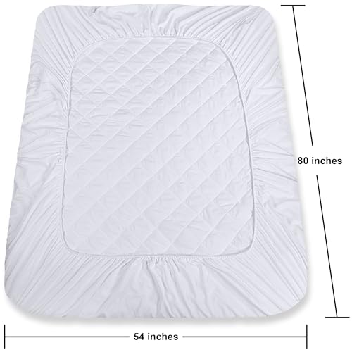 Utopia Bedding Quilted Fitted Mattress Pad, Full XL Size, Elastic Fitted Mattress Topper Protector and Cover Stretches up to 16 Inches Deep, Machine Washable (White)