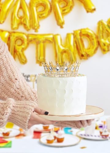 Image of Fesciory Birthday Crown for Women, Gold Plated Crystal Tiara with Sash | Sparkling Princess Queen Tiara, Adult Fit, Birthday, Wedding, Prom, Coming of Age Gifts & Halloween Costume Accessories