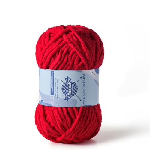 Image of Chunky Chenille Yarn for Crocheting, Baby Yarn for Crocheting Soft Blankets, Bulky Yarns for Crochet Amigurumi, 100g (74.3yds) Fluffy Velvet Yarns for Hand Knitting (Red)