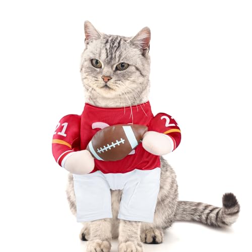 DELIFUR Football Player Dog Costume - Adjustable Funny Halloween Costume for Cat and Puppy (Football, X-Small)