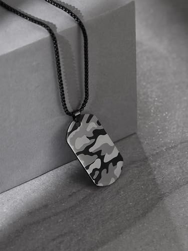 Image of Urban Tag Collection | Stainless Steel Pendant Chain Necklace For Men And Boys | Silver and Black Colour | Anniversary Birthday Gifts