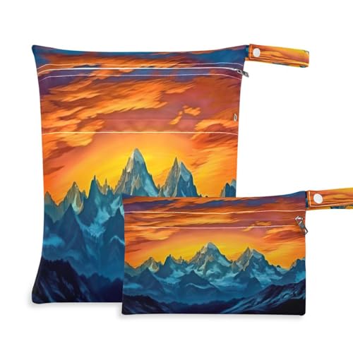 ATTX Color Mountains Wet Dry Bags 2-Pack - Reusable Cloth Diaper Storage for Travel, Beach & Gym | Multi-Use Waterproof Bags for Swimsuits, Baby Clothes, Sports Gear#567