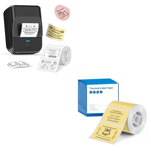 Image of PM240 Label Maker with 1 Roll Labels, Bundle with 1 Roll Yellow Label, 1.57''x1.18'' (40x30mm), 230 Labels /Roll, 2 inch Bluetooth Label Printer, Waterproof Labels for Business Office Home