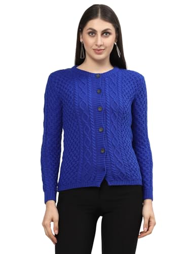 Image of Kalt Women Sweater for Winters Woolen Acrylic Full Sleeve Round Neck Cable Design Cardigan Sweater
