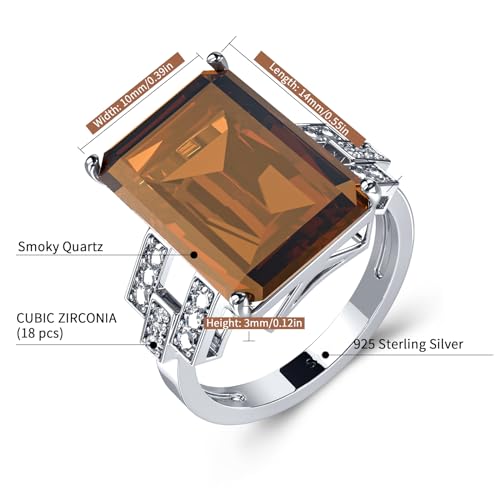 925 Sterling Silver Women Rings 5.9ct Smoky Quartz Statement Rings for Women Girls Cubic Zirconia Engagement Wedding Jewelry Size 6-102