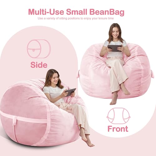 Image of 3FT Bean Bag Chair 3'Big Bean Bag Chairs with Adults, Large Beanbag Chair | Bean bags with Machine Washable Cover Dutch Velvet Fabric, Comfy Chairs for Living Room Bedroom Dorm, Pink