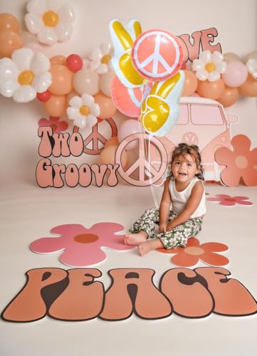 Image of 8pcs Groovy Retro Hippie Balloons Two Groovy Birthday Party Decorations Young Wild and Three Party Decorations Hippie Birthday Decorations Peace Out Single Digits Party Decor