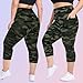 Happy.angel Plus Size Leggings with Pockets for Women, High Waisted Capri Yoga Workout Pants Cropped Tights Camo Capris 3XL