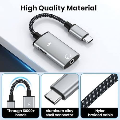 Image of Verilux USB-C to USB-C & 3.5mm Audio Adapter, Dual Function Type-C Dongle for Headphones with PD 15W Type C Adapter Fast Charging for iPhone 17 /17 Pro /17 Pro Max /16 /15, Galaxy S26 /S25 /S24 /S23, iPad