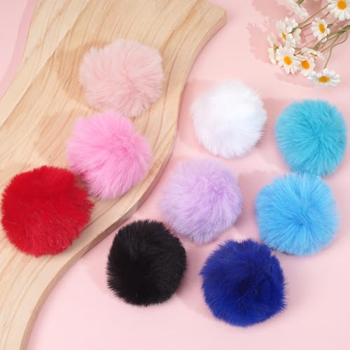 Image of 18Pcs Faux Fur Pom Poms for Hats 2.3 Inch Fluffy Pom Poms with Elastic Loop