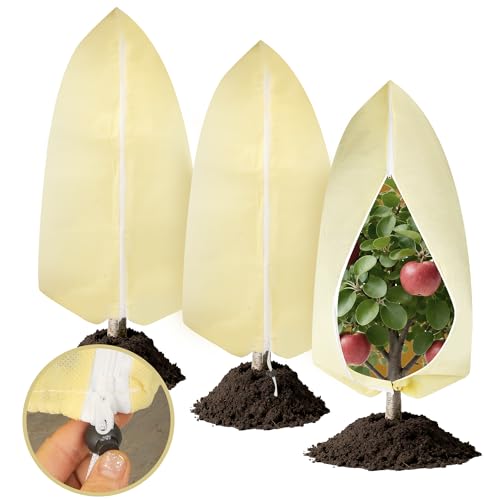3 PCS Funda para Plantas 180x120cm 85g/m², Malla Antiheladas con Cremallera y Cordón, Manta Termica Plantas Resistente y Reutilizable, Cubre Plantas Invierno para Árboles y Arbustos