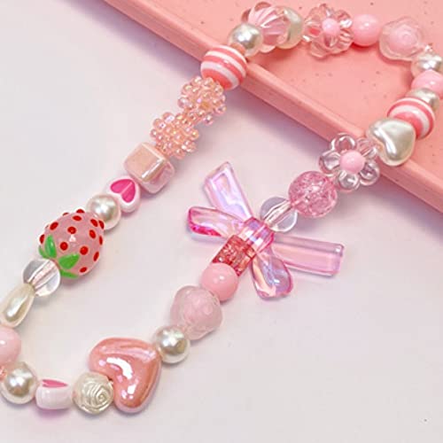 Beaded Lanyards For Women Pink Cartoon Bear Phone Strap Charm Flower Bow Strawberry Love Letters Imitation Pearl Accessory #TOP1