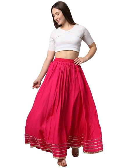 NYPA Women Ethnic Wear Gota Lacs Work Gota Lacs Work Solid Flared Full Length Long Skirt Pink (B0DBHG2YXV) Amazon Price History, Amazon Price Tracker