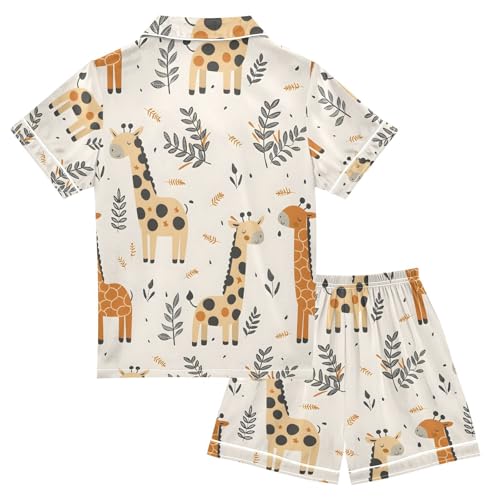 ALAZA Retro Giraffe Leaves Pajamas Satin Pajama Set Short Sleeve Button Down Sleepwear2