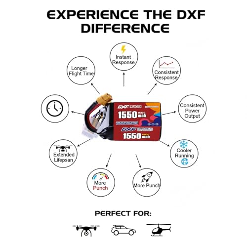 DXF 6S 1550mAh Lipo Battery 22.2V 150C with XT60 Plug RC Graphene Battery for FPV Drone Quadcopter Helicopter Airplane RC Boat Car Racing Models(2 Pack) - Image 5