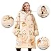 Giggling Getup Wearable Blanket Hoodie for Adults Gifts for Teen Girls Sister Women Sherpa Fleece Printed Hooded Blanket Sweatshirt Warm Cozy with Pocket & Sleeves Beige Cat