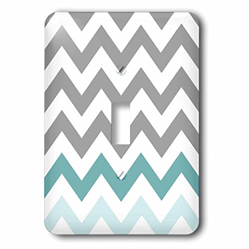 3dRose lsp_179811_1 Grey Chevron with Mint Turquoise Zig Zag Accent Gray Zigzag Pattern Light Switch Cover
