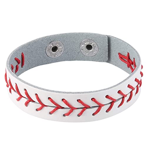 Hzman Leather Softball Baseball Bracelets By Athletes Bangle Cuff Wristband, 3 Pcs White Black Yellow Ste (White) #TOP3