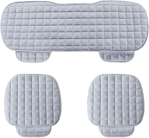 Image of Car Seat Cushion Set for Back Seat, Quilted Velvet Seat Pads with Anti-Slip Bottom and Elastic Installation Bands,3 Piece Set (Grey)
