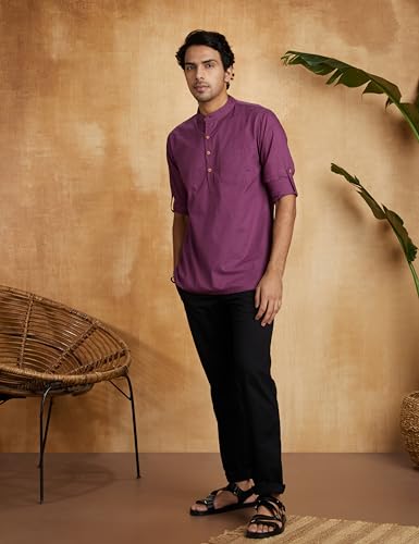 Image of Amazon Brand - Symbol Men's 100% Cotton Solid Short Length Casual Kurta - Regular Fit (Available in Plus Sizes)