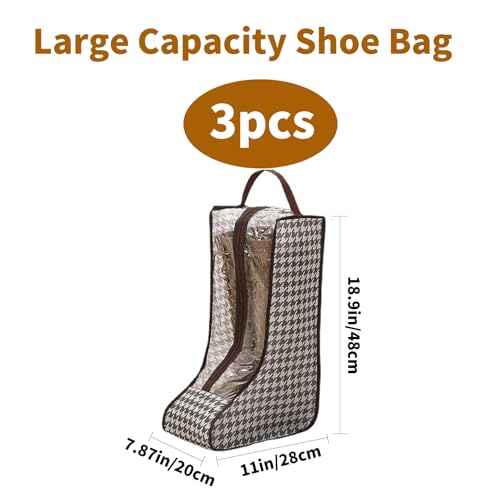 3 Pack Portable Boots Storage Bags, Waterproof and Dustproof Shoe Protector Bag for Travel,Transparent Boot Cover Organizer with Handles for Men and Women (Long Style)2