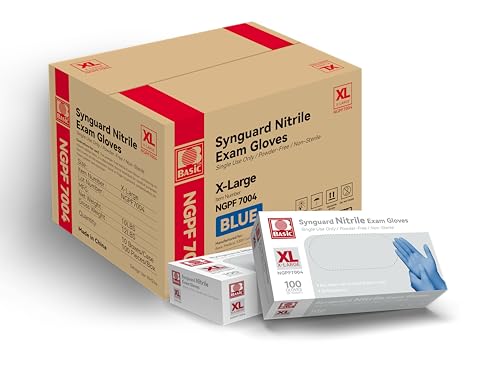 Basic Medical Blue Nitrile Exam Gloves - Latex-Free & Powder-Free - NGPF 7004 (Case of 1,000), Xtra Large