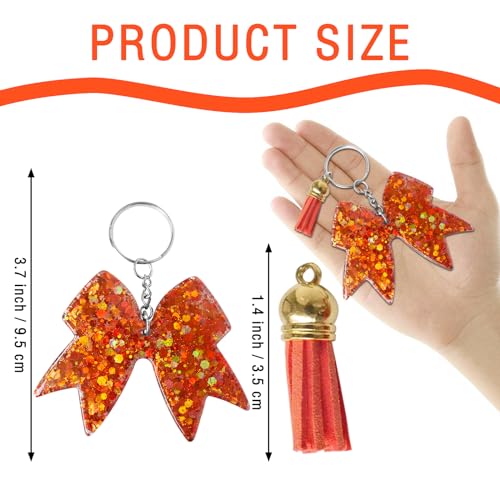 Glitter Cheer Bow Keychain - Cheer Charm Backpack Keychains - Girls Cheerleading Accessories - Cheer Gift for Cheerleaders and Team Members - Orange/2pcs2