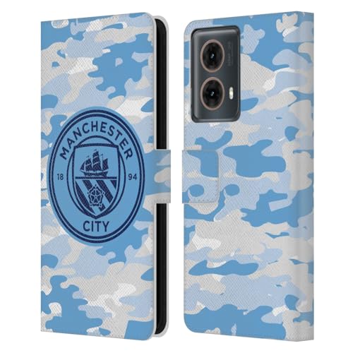 Head Case Designs Officially Licensed Manchester City Man City FC Light Blue Moon Mono Badge Camou Leather Book Wallet Case Cover Compatible with Motorola Moto G85