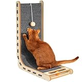 Nxwjoy Rascador de gato en forma de L con bola de fieltro de pie para gatos de interior y adultos, almohadilla vertical para arañazos, protector de muebles, juguetes para gatitos, 26.8 pulgadas, color